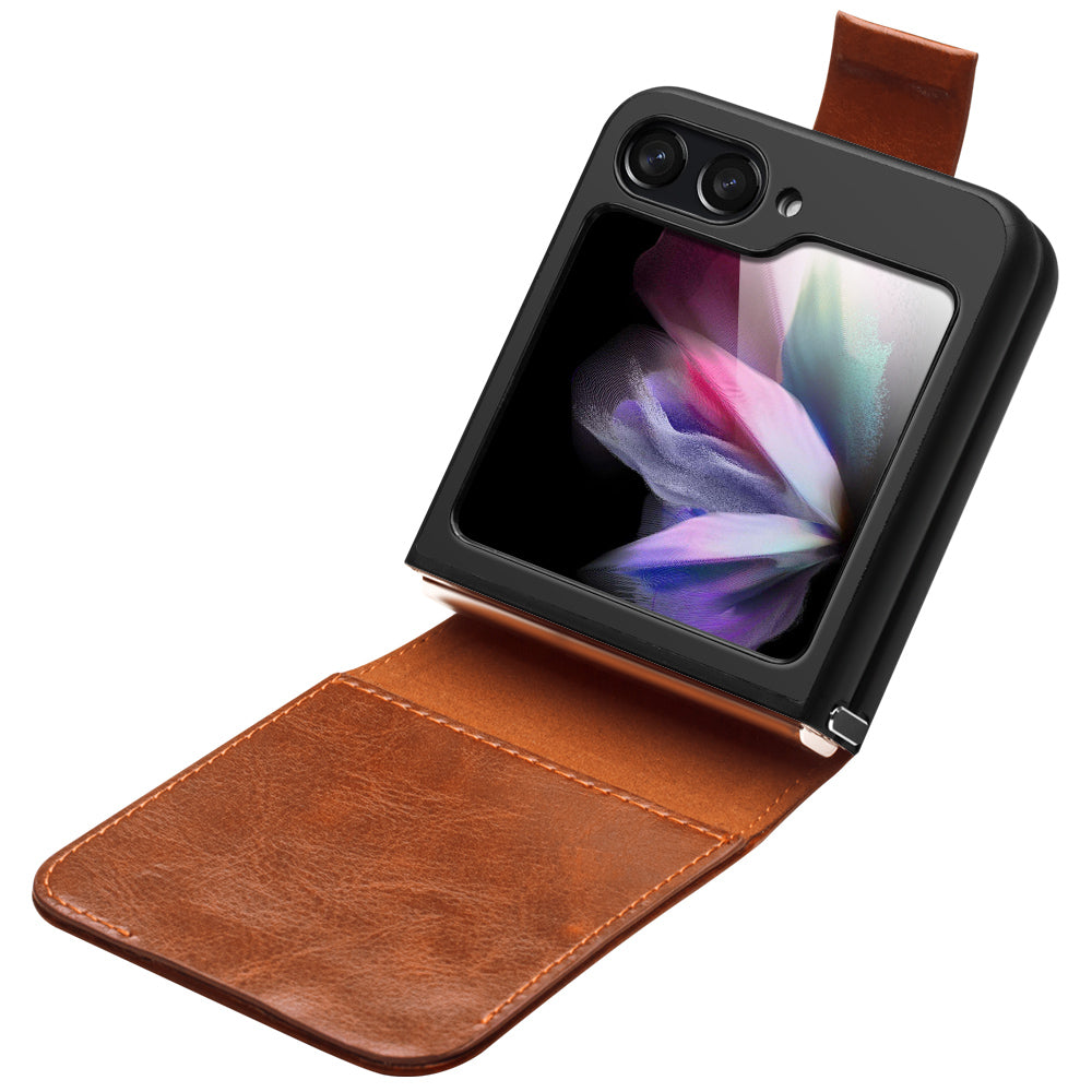 QIALINO For Samsung Galaxy Z Flip5 5G Genuine Cow Leather PC Phone Case Card Holder Slim Fit Cover QIALINO For Samsung Galaxy Z Flip5 5G Genuine Cow Leather PC Phone Case Card Holder Slim Fit Cover